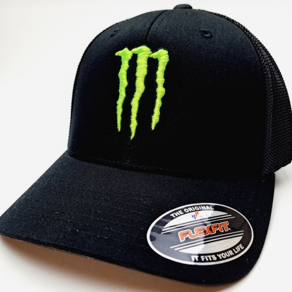 Monster Energy Racing Flexfit OSFM US Embroidery Trucker Hat Cap MX SXS Sports